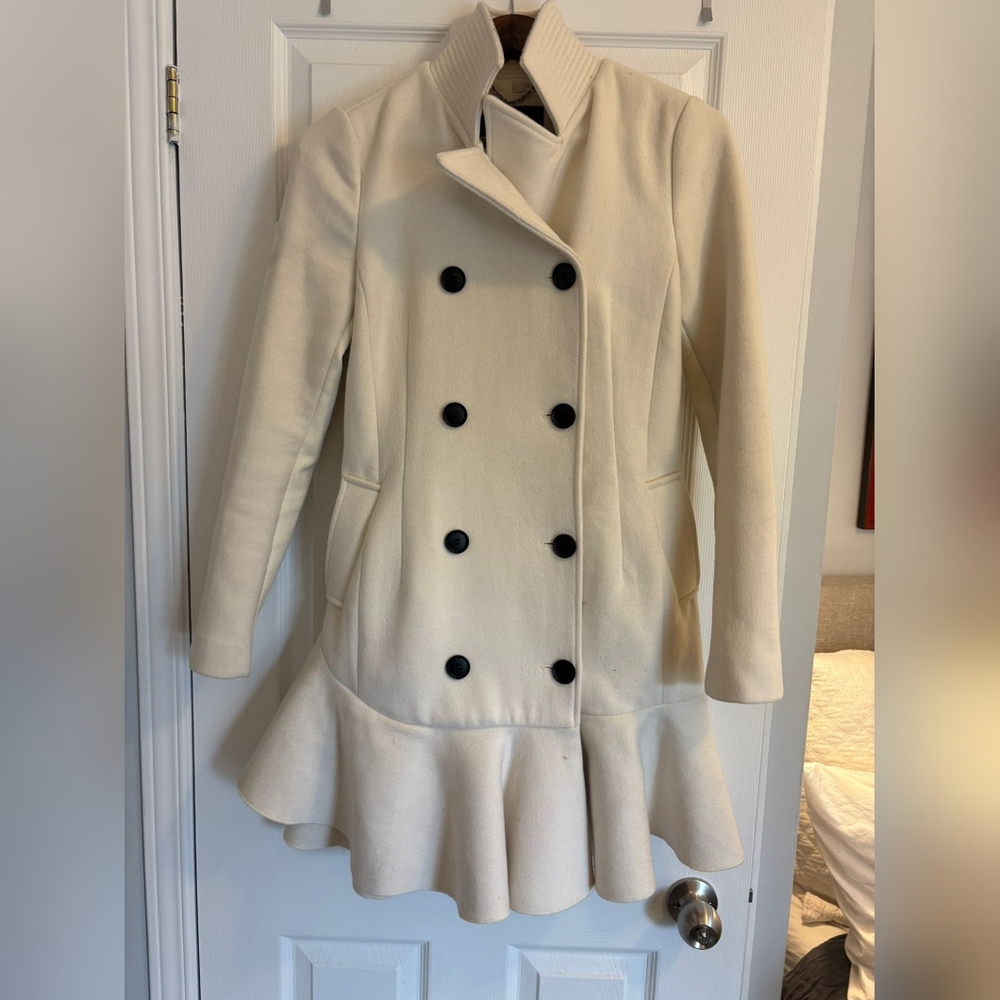 BCBGMaxAzria Ivory Flared Pea Coat